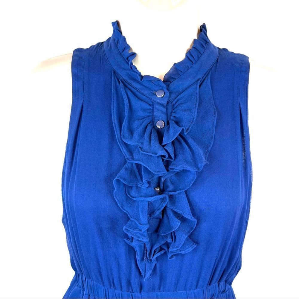 100% Silk Cocktail Dress Tiered Ruffles in Navy Blue Women's Size Small - Picture 2 of 10